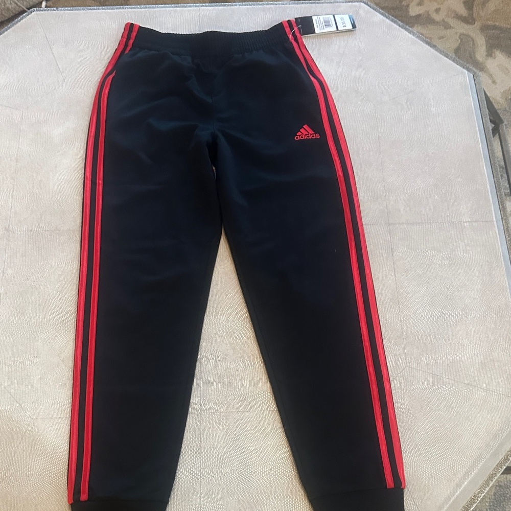 Adidas Kids Joggers Black with Red Stripes